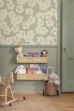 Floral bloemen behang voor de meisjeskamer lichtgroen volpracht