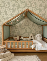 Floral bloemen behang voor de meisjeskamer lichtgroen volpracht