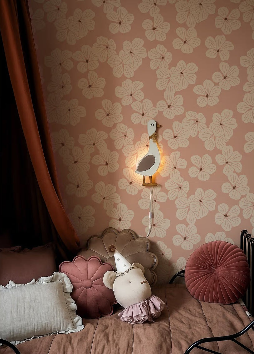 Floral bloemen behang voor de meisjeskamer oudroze roze volpracht