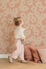 Floral bloemen behang voor de meisjeskamer oudroze roze volpracht