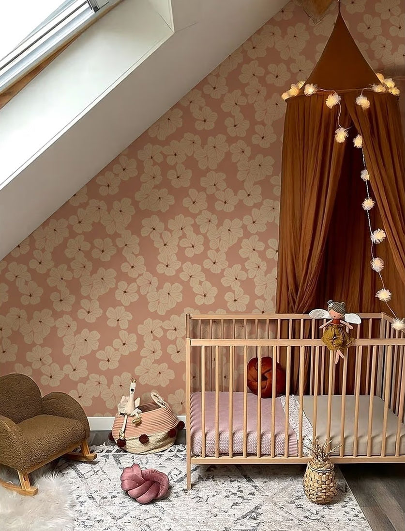 Floral bloemen behang voor de meisjeskamer oudroze roze volpracht