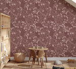 Volpracht vintage botanica mauve bladeren en bloemen behang voor meisjeskamer en babykamer