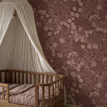 Volpracht vintage botanica mauve bladeren en bloemen behang voor meisjeskamer en babykamer