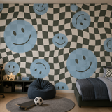 Smiley behang kinderkamer tienerkamer blauw Papr Walls Face the Wall geblokt