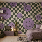 Smiley behang kinderkamer tienerkamer meidenkamer paars Papr Walls Face the Wall geblokt