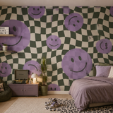 Smiley behang kinderkamer tienerkamer meidenkamer paars Papr Walls Face the Wall geblokt