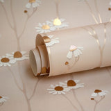 Studio Ditte behang kinderkamer bloemen behang kamille poederroze met goud