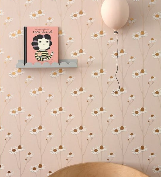 Studio Ditte behang kinderkamer bloemen behang kamille poederroze met goud