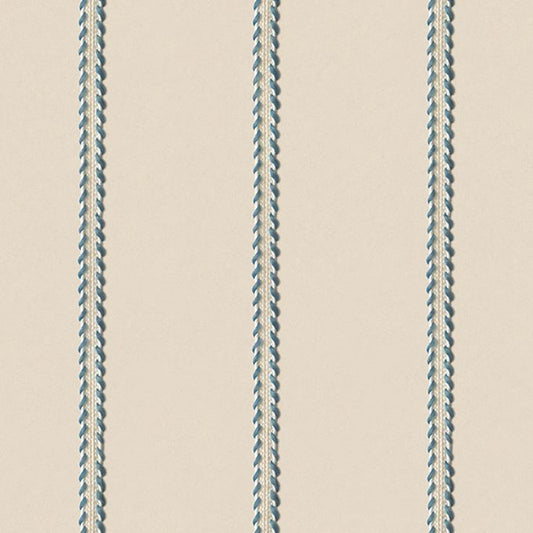 Lintjes Bo Studio Ditte strepen behang met stiksels voor de jongenskamer en babykamer creme met denim blauw