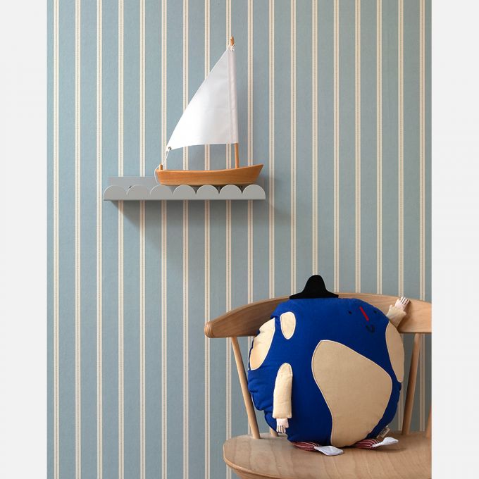 Studio Ditte Lintjes strepen behang voor de kinderkamer en babykamer steenblauw
