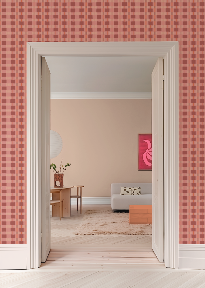 Bibelotte Geruit behang Framboos meisjeskamer tienerkamer geblokt behang roze