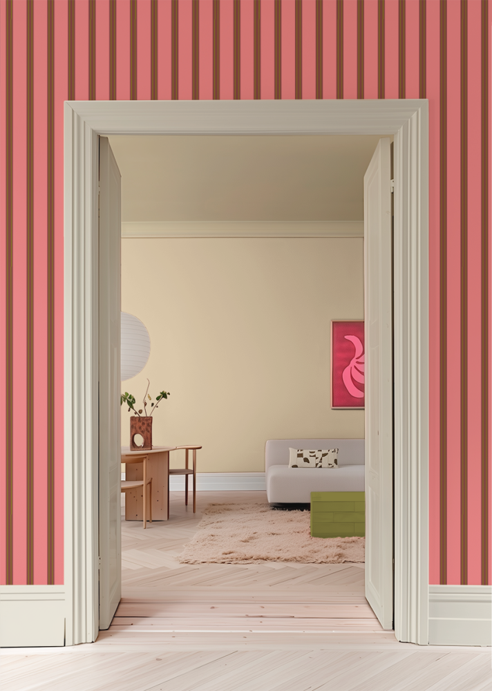 Gestreept behang voor de kinderkamer bibelotte juna maple  roze bordeaux groen
