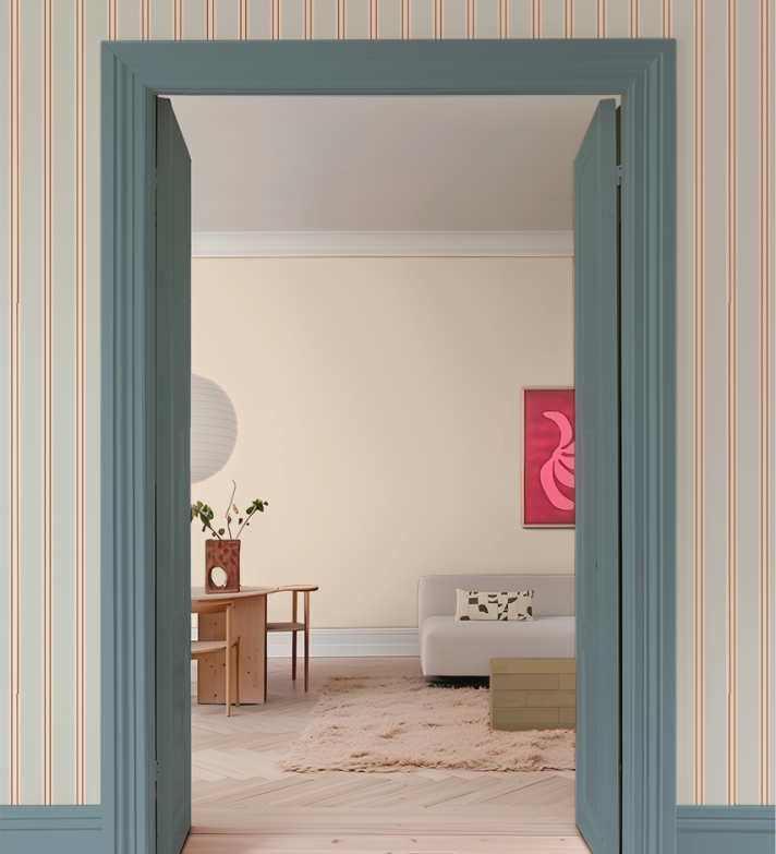 Gestreept behang voor de kinderkamer bibelotte juna mist lichtblauw creme bordeaux