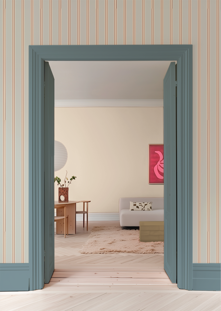 Gestreept behang voor de kinderkamer bibelotte juna mist lichtblauw creme bordeaux