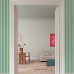 Gestreept behang voor de kinderkamer bibelotte juna twiggy groen en lichtblauw jongenskamer