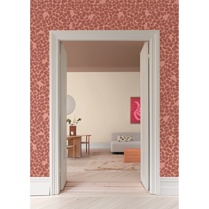 Pebble Bibelotte organisch behang voor de kinderkamer roze en bordeaux burgundy