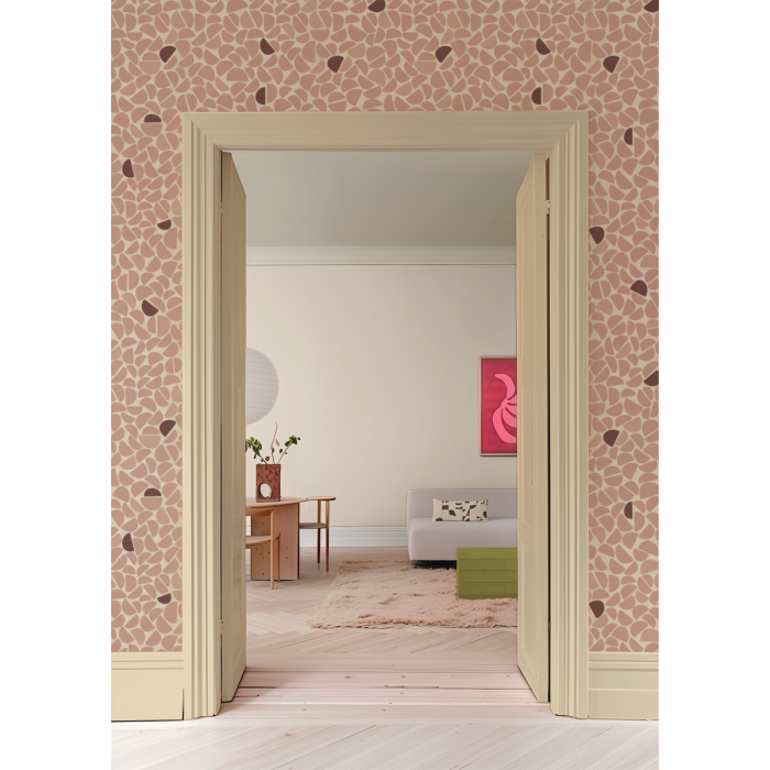 Pebble Bibelotte organisch behang voor de kinderkamer beige met roze