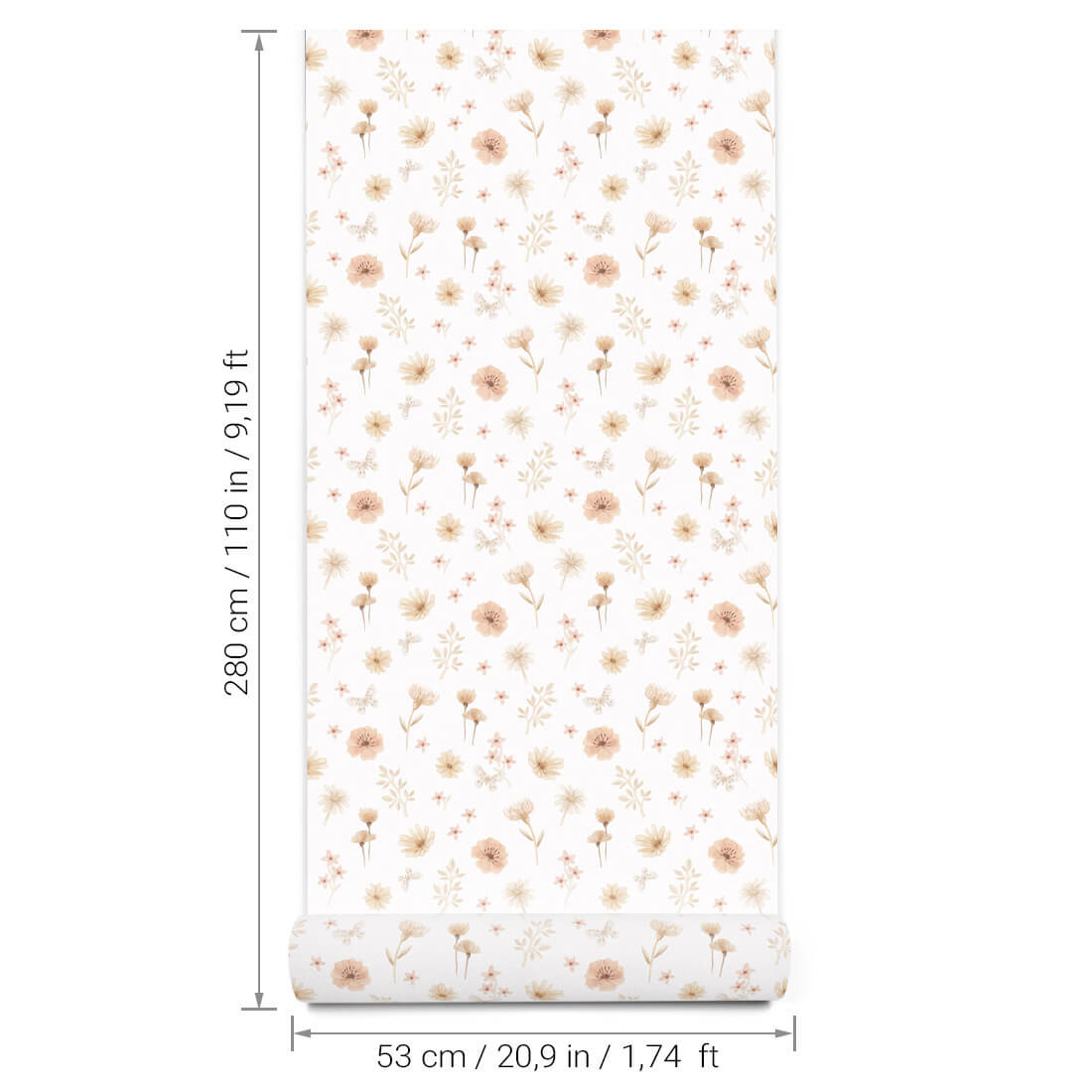 Pastelowe Love Flowers Meadow bloemenbehang voor meisjeskamer en babykamer wit roze groen 