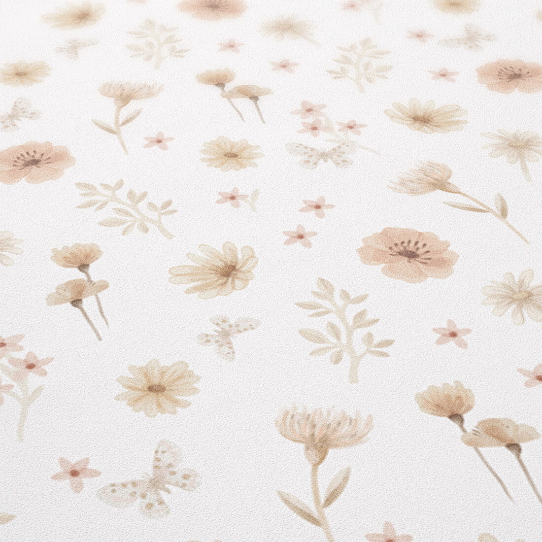 Pastelowe Love Flowers Meadow bloemenbehang voor meisjeskamer en babykamer wit roze groen 