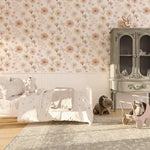 Pastelowe Love Flowers Meadow bloemenbehang voor meisjeskamer wit roze groen 