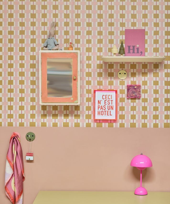 Bibelotte Geruit behang toffee roze karamel