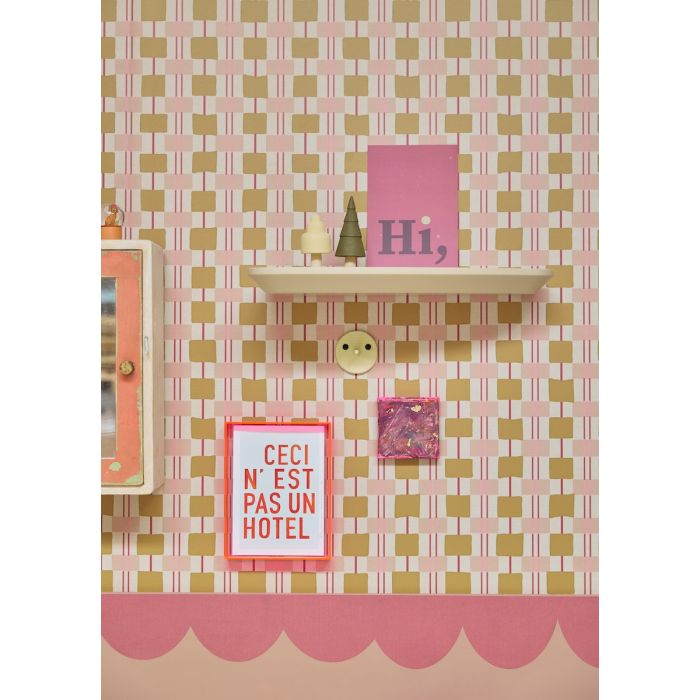 Bibelotte Geruit behang toffee roze karamel