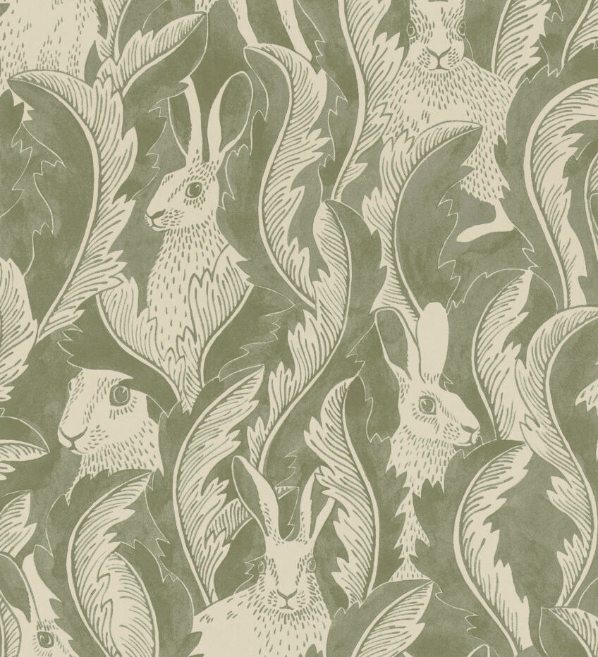 Langelid von Bromssen Hares in hiding hazen behang groen voor de kinderkamer