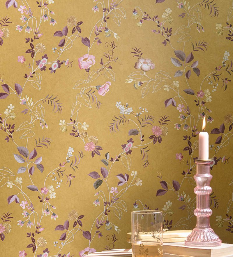 Pip Studio Eijffinger behang voor de kinderkamer tokyo blossom mosterd geel  333132