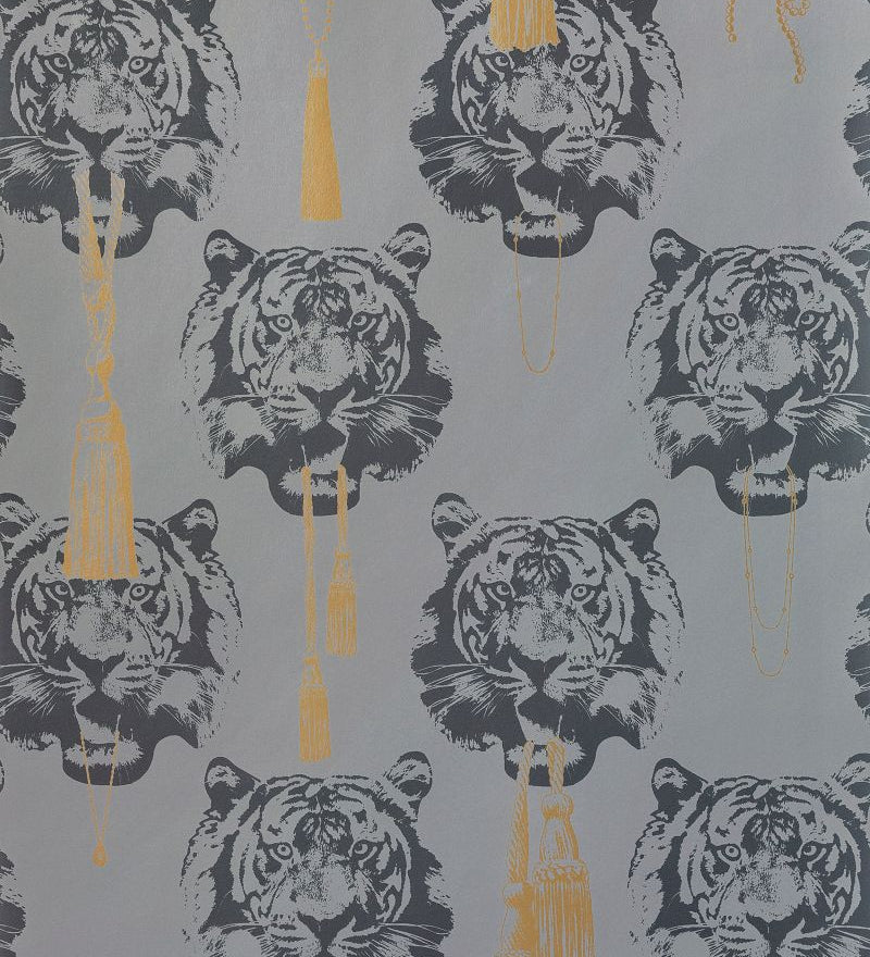 Studio Lisa Bengtsson behang voor de kinderkamer tienerkamer Coco Tiger tijgerbehang grijs