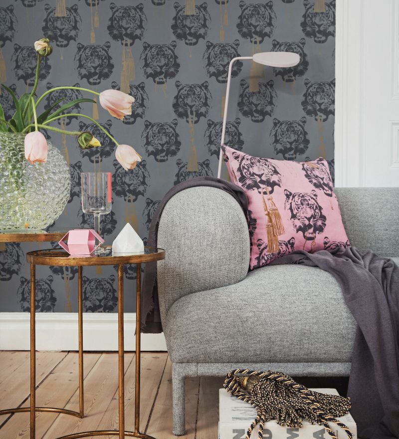 Studio Lisa Bengtsson behang voor de kinderkamer tienerkamer Coco Tiger tijgerbehang grijs