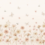 Pastelowe Love bloemenbehang mural voor de kinderkamer meisjeskamer babykamer roze 

