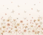 Pastelowe Love bloemenbehang mural voor de kinderkamer meisjeskamer babykamer roze 
