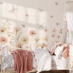 Pastelowe Love bloemenbehang mural voor de kinderkamer meisjeskamer babykamer roze 
