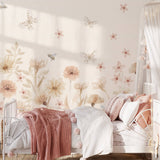 Pastelowe Love bloemenbehang mural voor de kinderkamer meisjeskamer babykamer roze 
