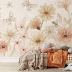 Pastelowe Love bloemenbehang mural voor de kinderkamer meisjeskamer babykamer roze 