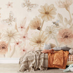 Pastelowe Love bloemenbehang mural voor de kinderkamer meisjeskamer babykamer roze 