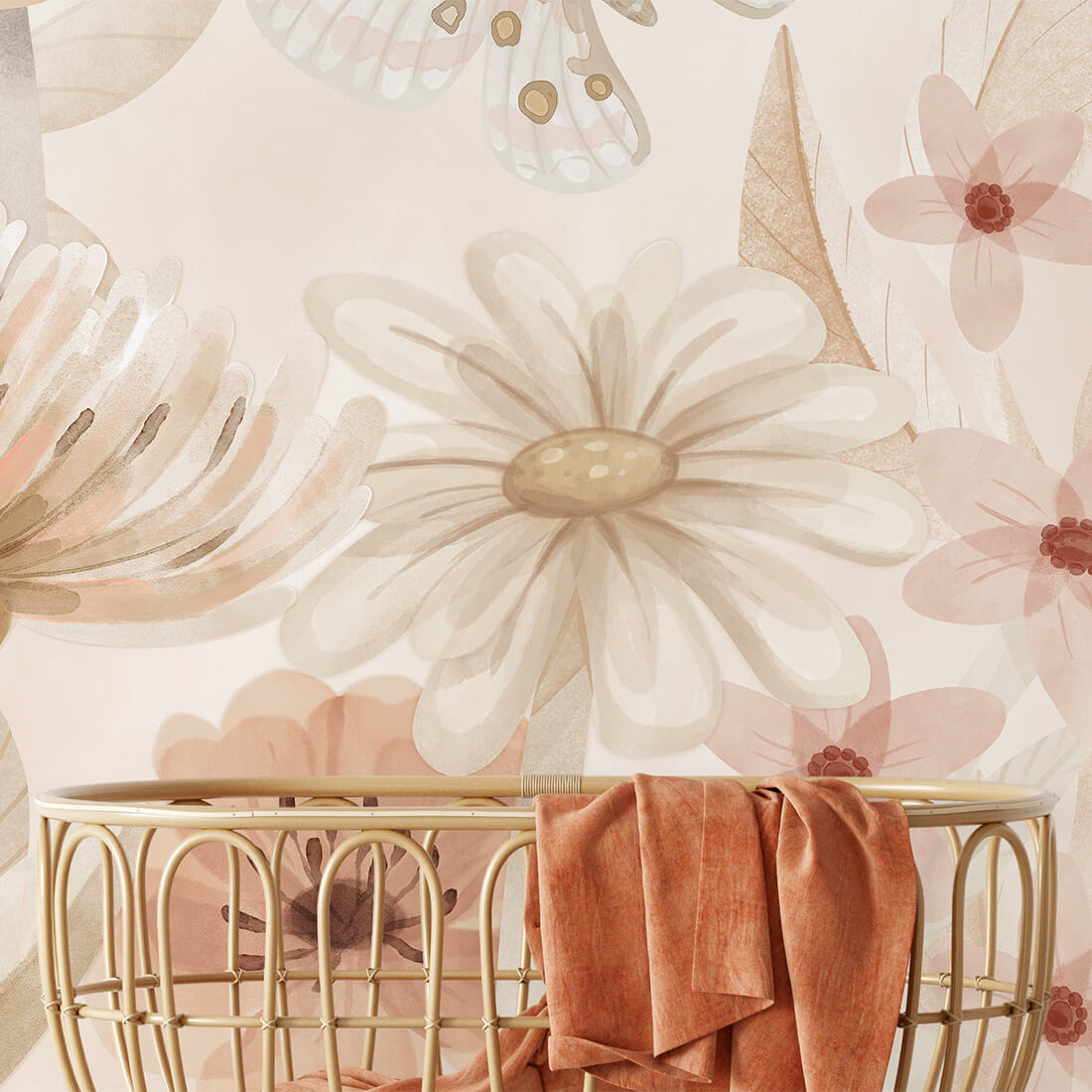 Pastelowe Love bloemenbehang mural voor de kinderkamer meisjeskamer babykamer roze 