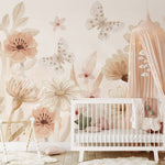 Pastelowe Love bloemenbehang mural voor de kinderkamer meisjeskamer babykamer roze 