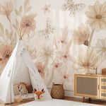 Pastelowe Love bloemenbehang mural voor de kinderkamer meisjeskamer babykamer roze 