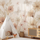 Pastelowe Love bloemenbehang mural voor de kinderkamer meisjeskamer babykamer roze 