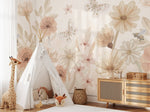 Pastelowe Love bloemenbehang mural voor de kinderkamer meisjeskamer babykamer roze 