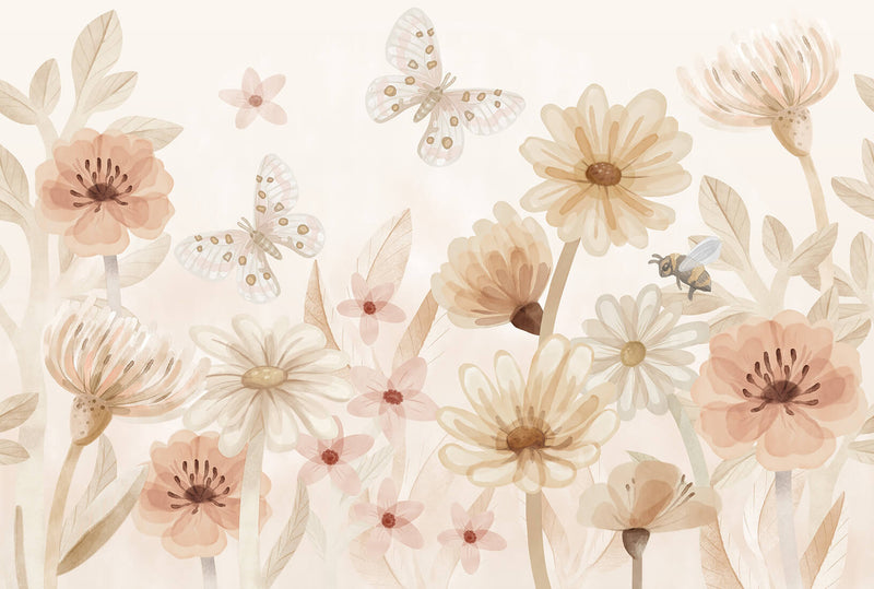 Pastelowe Love bloemenbehang mural voor de kinderkamer meisjeskamer babykamer roze 