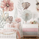 Pastelowe Love bloemenbehang wildflowers mural voor de kinderkamer meisjeskamer babykamer roze 