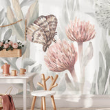 Pastelowe Love bloemenbehang wildflowers mural voor de kinderkamer meisjeskamer babykamer roze 