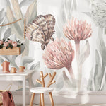 Pastelowe Love bloemenbehang wildflowers mural voor de kinderkamer meisjeskamer babykamer roze 