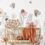 Pastelowe Love bloemenbehang wildflowers mural voor de kinderkamer meisjeskamer babykamer roze 