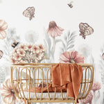 Pastelowe Love bloemenbehang wildflowers mural voor de kinderkamer meisjeskamer babykamer roze 