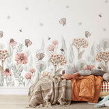 Pastelowe Love bloemenbehang wildflowers mural voor de kinderkamer meisjeskamer babykamer roze 