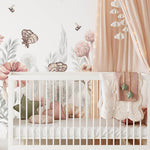Pastelowe Love bloemenbehang wildflowers mural voor de kinderkamer meisjeskamer babykamer roze 