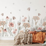 Pastelowe Love bloemenbehang wildflowers mural voor de kinderkamer meisjeskamer babykamer roze 